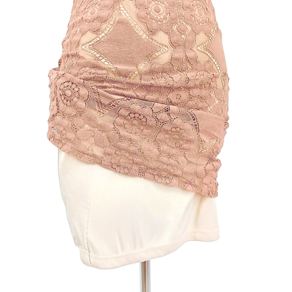 Altar’d State Blush Pink Lace Mini Dress Short Sleeve High Neck XS - Picture 7 of 9